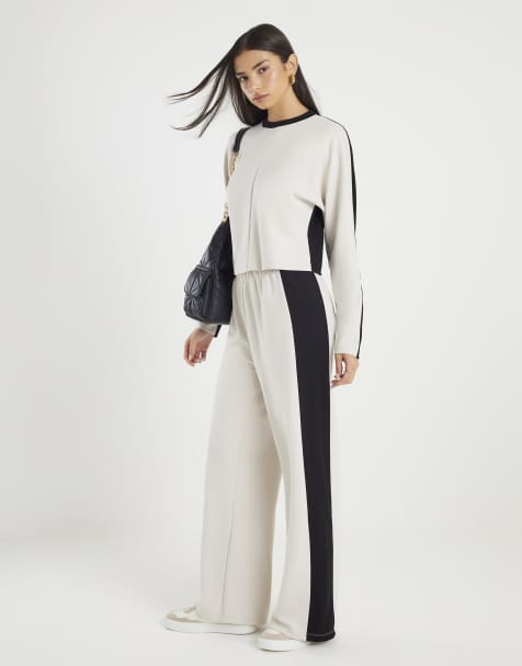 River Island Colour block wide leg trousers in cream