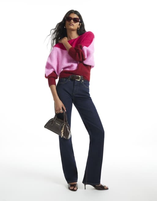 River Island Colour blocked batwing knit jumper in red, 3 of 4
