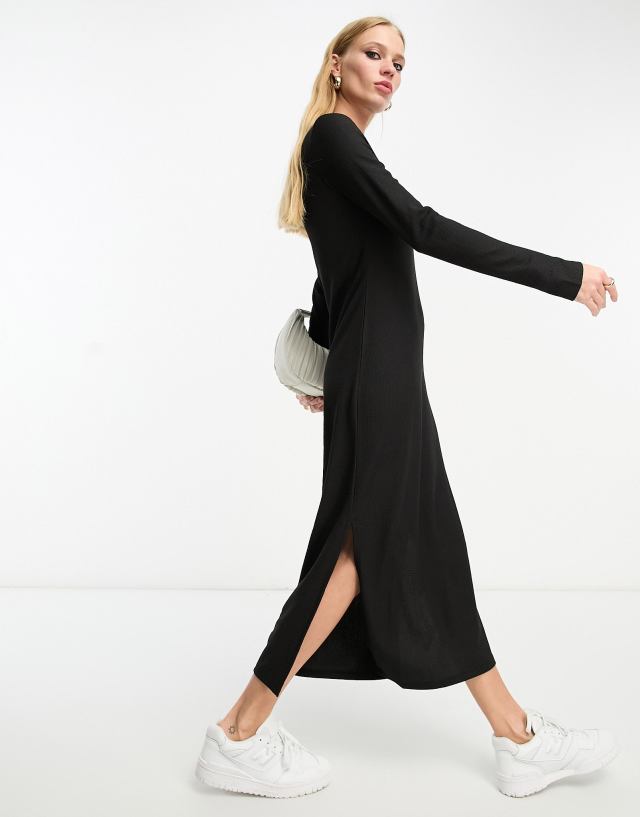 River Island - column midi dress with side split in black