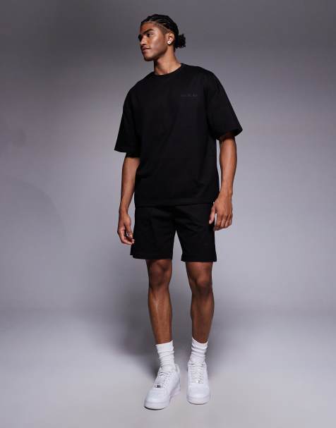 River Island - Completo in jersey nero con pantaloncini e T-shirt - view 1