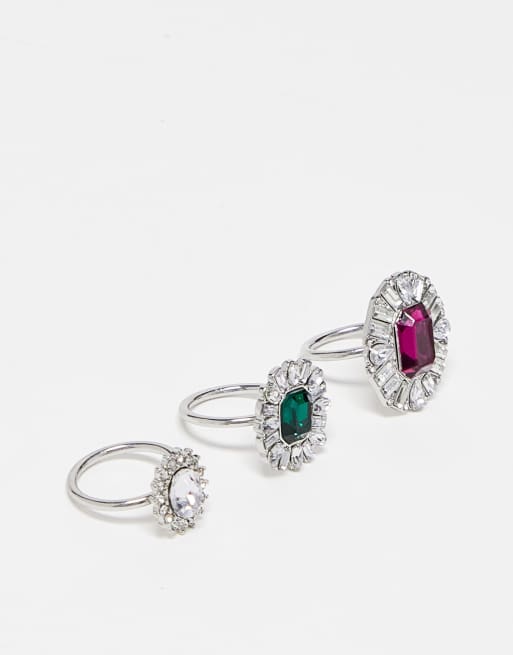 River Island - Confezione da 3 anelli cocktail color argento