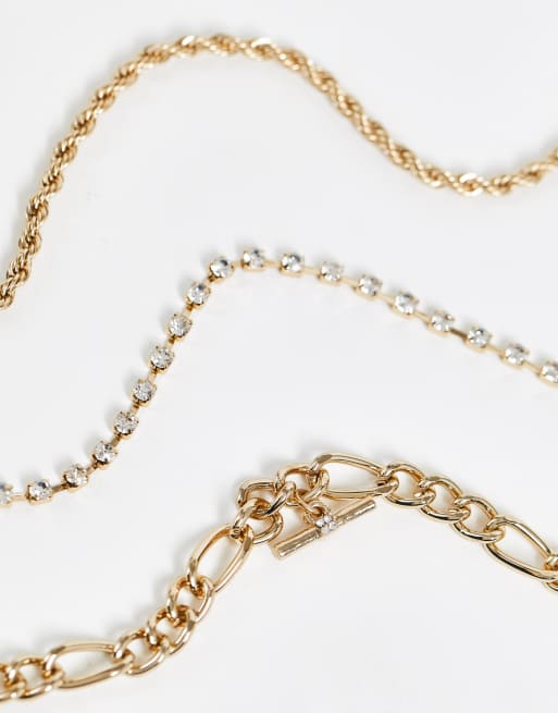 River Island - Confezione da 3 cavigliere color oro a catenina con t-bar, 4 di 4