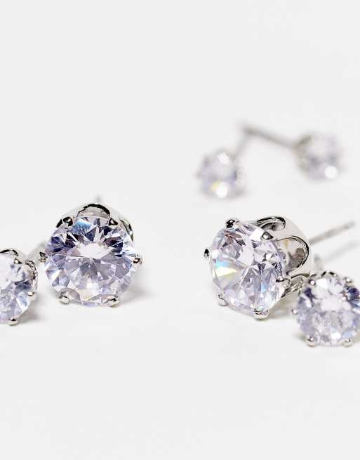 Orecchini a bottone vintage in argento sterling con perle finte accentate con zirconia cubica trasparente bicolore - Italia