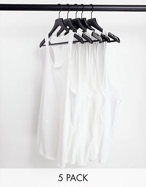 Asos Uomo Abbigliamento Intimo Magliette intime Confezione da 5 canotte bianche attillate con dorso a vogatore 