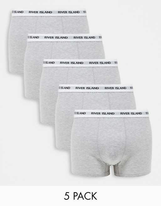 River Island - Confezione da 5 paia di boxer aderenti a coste nero, bianco e grigio
