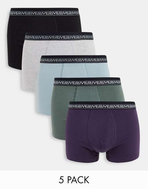 River Island - Confezione da 5 paia di boxer in verde con fascia in vita