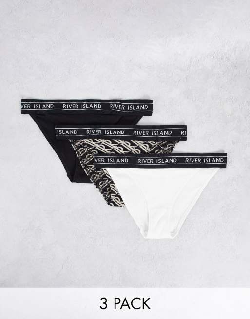 River Island - Confezione da tre slip sportivi neri con monogramma