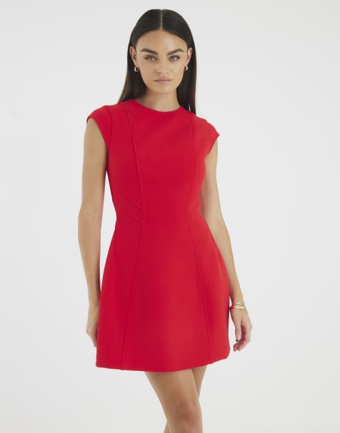 River Island Contoured cap sleeve mini shift dress in red - view 1