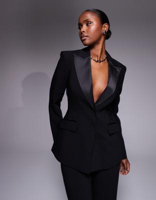 River Island Contrast Collar Blazer In Black