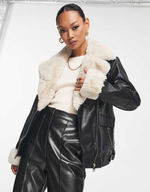 Faux leather jacket 2025 with fur trim