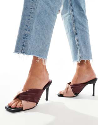 River Island contrast heeled mule in burgundy and pink