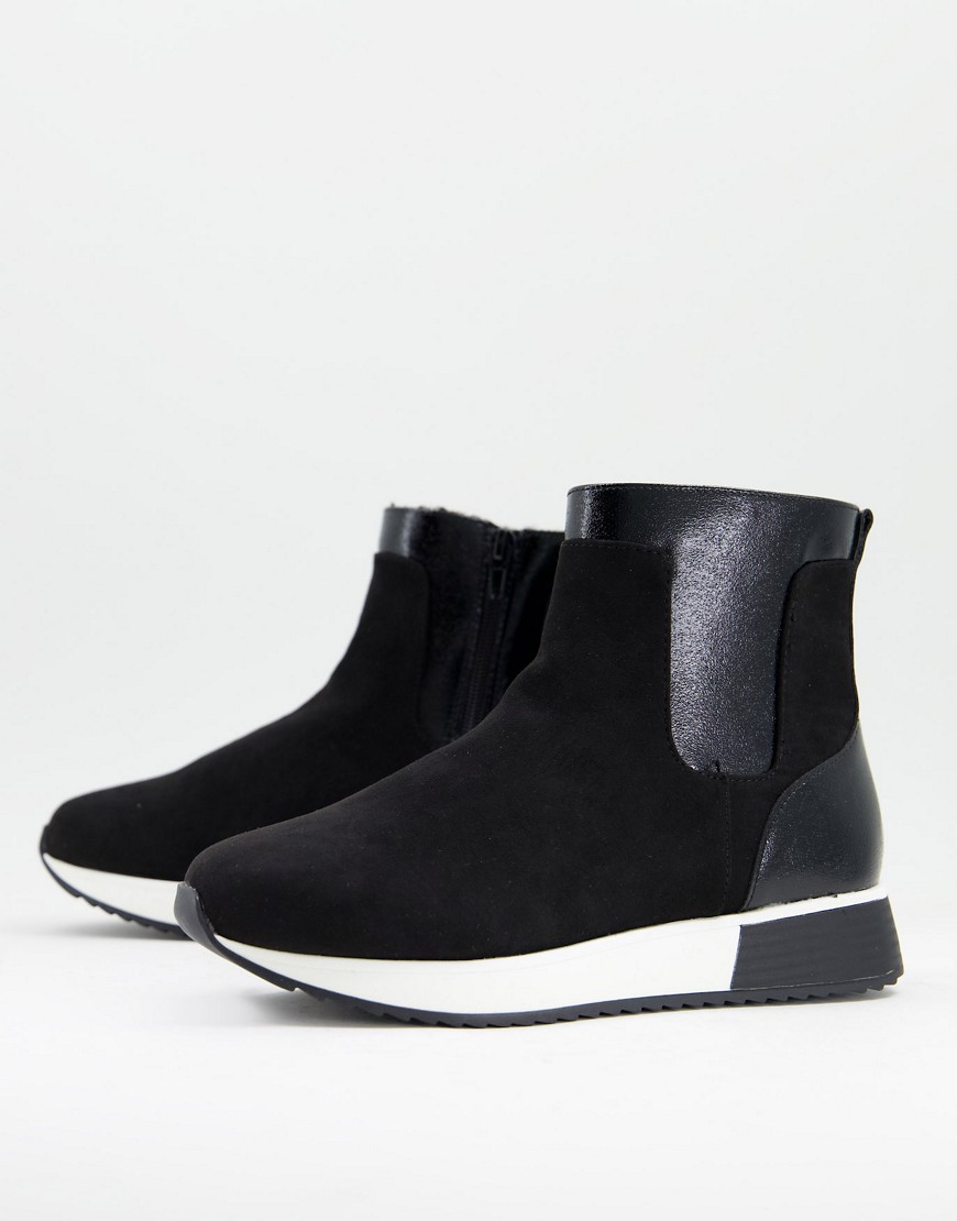 River Island contrast patent branded high top sneakers in black