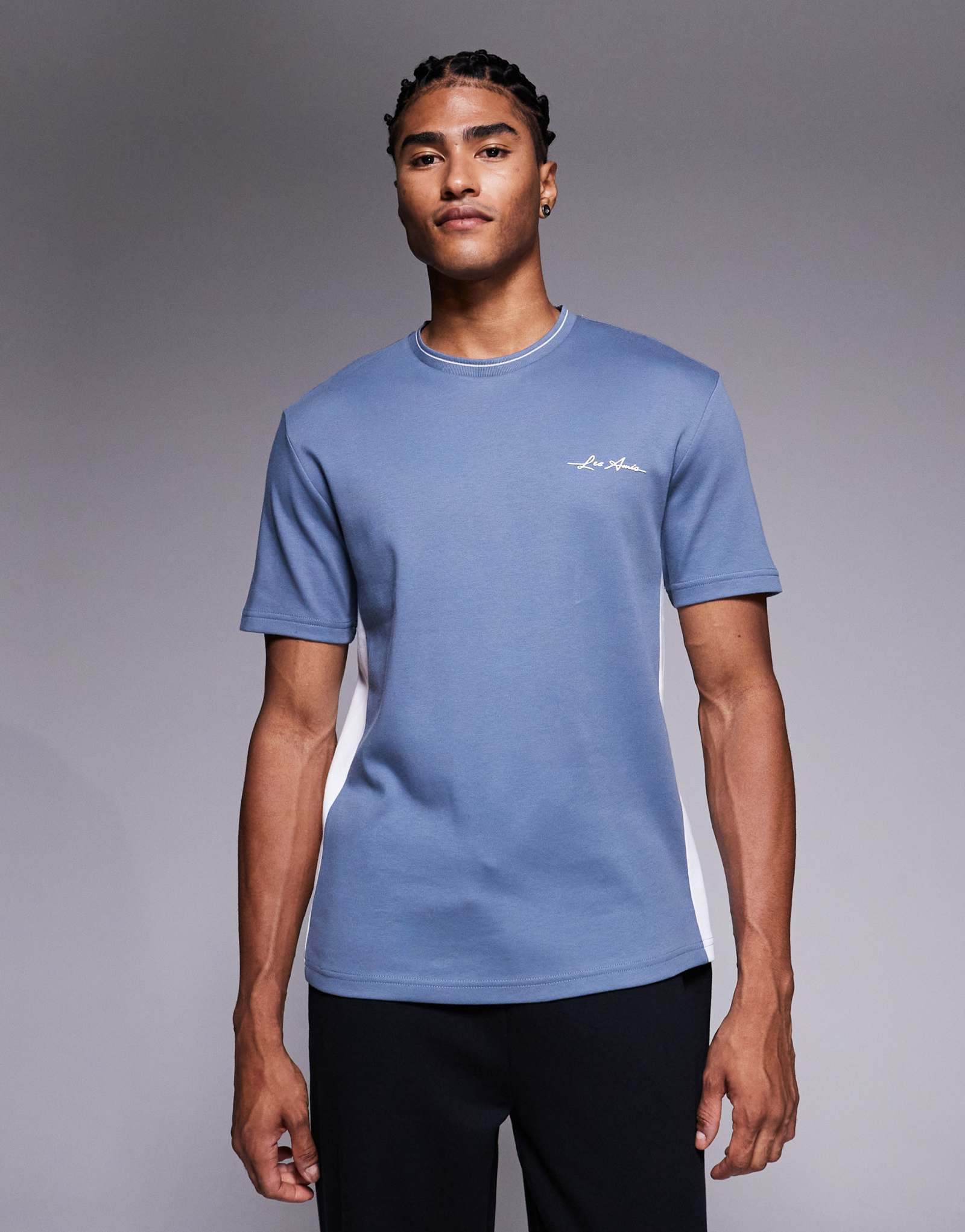 Контрастная футболка River Island ringer пыльно-синего цвета