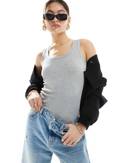 River Island contrast scoop neck singlet in light grey