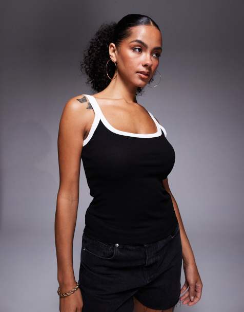 River Island contrast seam detail cami in black - view 1