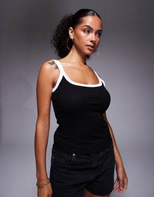 River Island Contrast Seam Detail Cami Top In Black