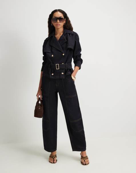 River Island Contrast stitch cargo jeans in denim - dark - view 1