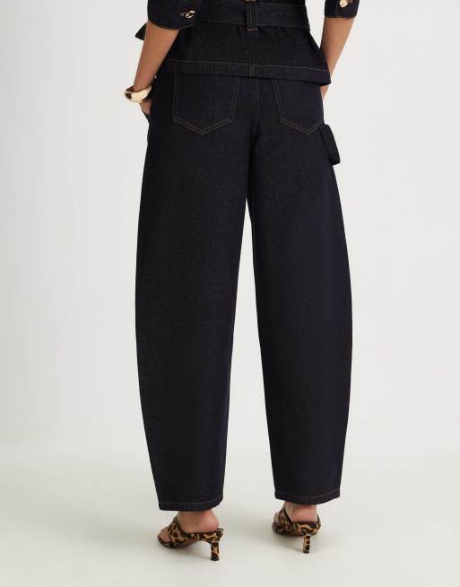 River Island Contrast stitch cargo jeans in denim - dark, 2 of 4