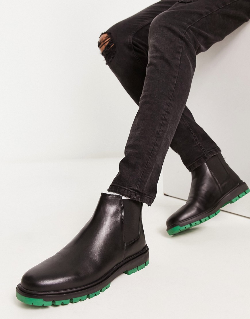 River Island contrast tread chunky chelsea boots in black