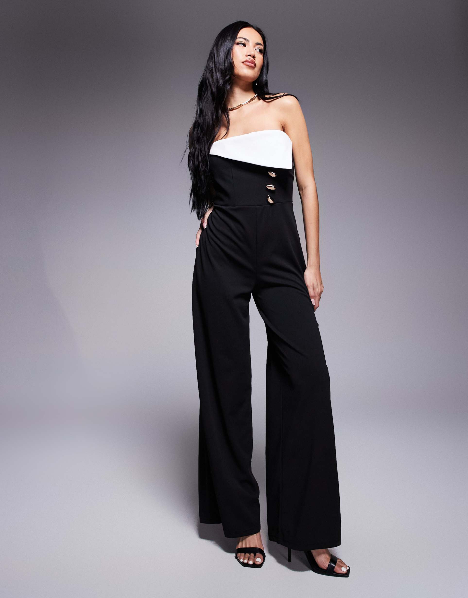 river island contrast trim bandeau jumpsuit in black