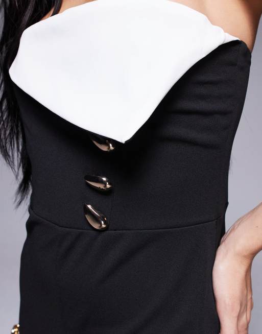 River Island contrast trim bandeau jumpsuit in black, 3 of 4