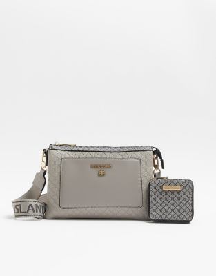 contrast trim cross body bag in light gray