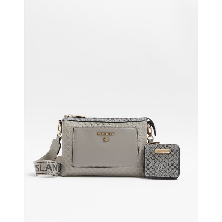 River Island contrast trim cross body bag in light grey ASOS