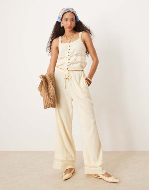 River Island - Coordinato con pantaloni in tessuto stropicciato giallo chiaro - view 1