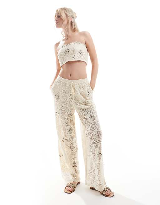 River Island - Coordinato con top a fascia marrone chiaro all'uncinetto