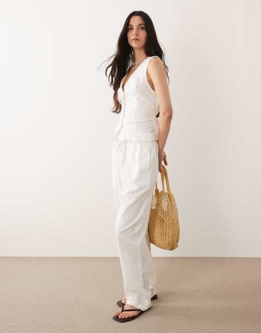 River Island - Coordinato con top senza maniche con fondo a palloncino in lino color panna