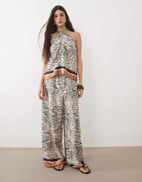 River Island - Coordinato in raso color crema con stampa zebrata - view 1