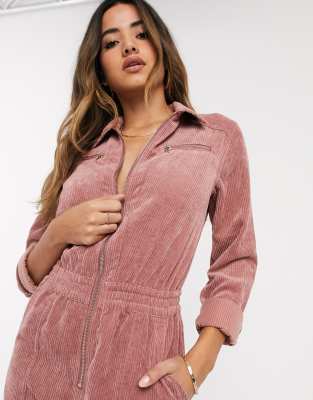 pink corduroy boiler suit