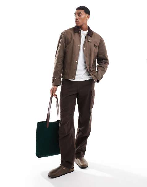 River Island cord collar wax jacket in light brown - view 1