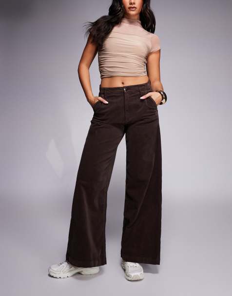 River Island cord palazzo jean in chocolate brown - view 1