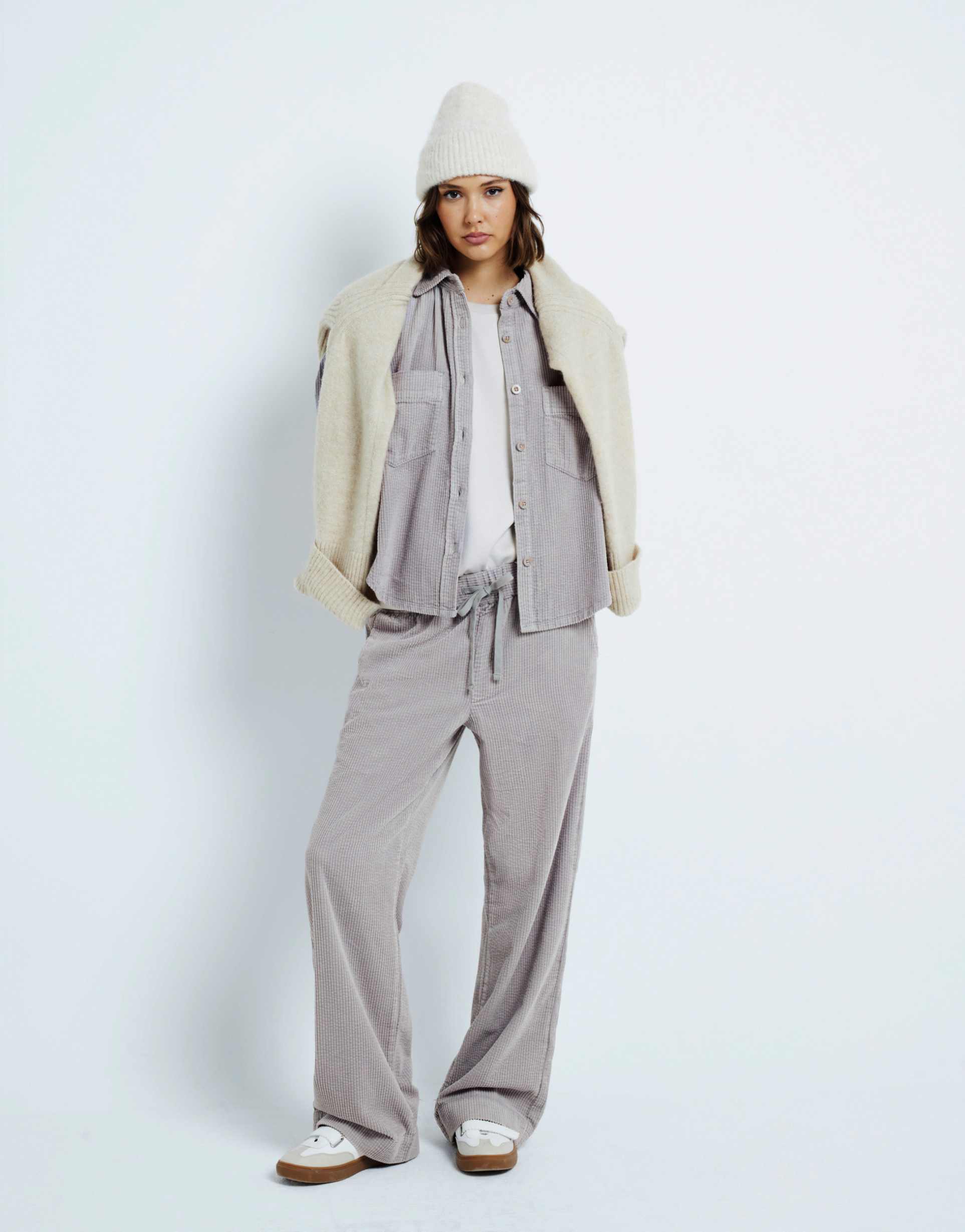 river island cord relaxed shirt in gray