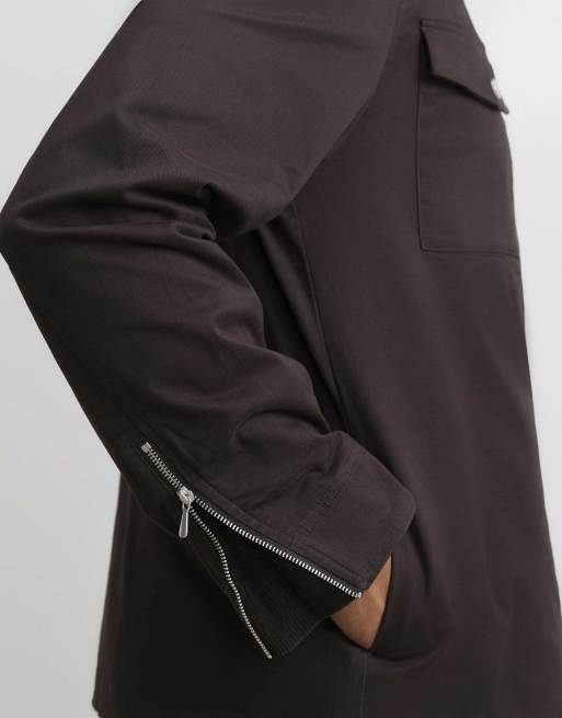 River Island Corduroy collar cotton twill overshirt in brown - dark, 2 of 4
