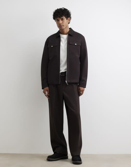 River Island Corduroy collar cotton twill overshirt in brown - dark, 3 of 4