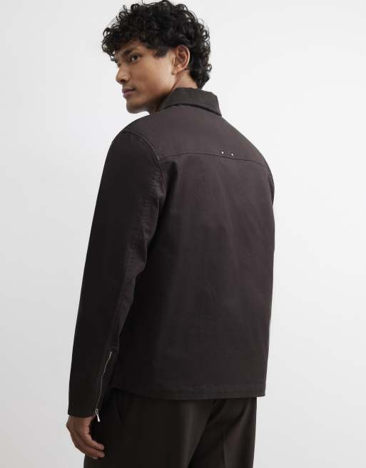 River Island Corduroy collar cotton twill overshirt in brown - dark, 4 of 4