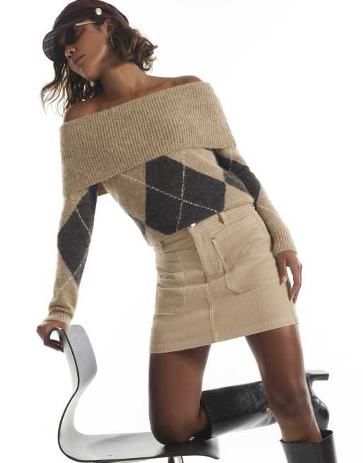 River Island Corduroy mini skirt in cream, 2 of 4