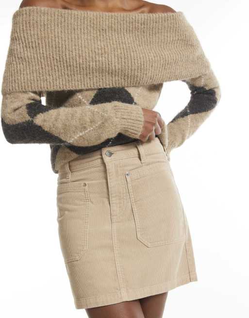 River Island Corduroy mini skirt in cream, 3 of 4
