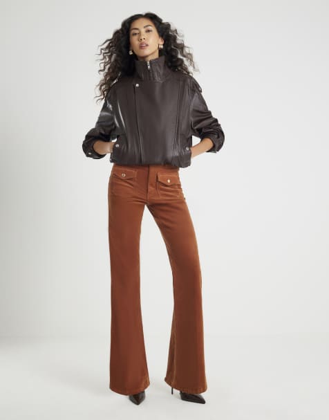 River Island Corduroy relaxed flared trousers in orange - dark - view 1