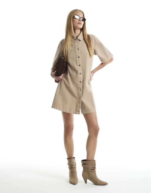 River Island Corduroy smock dress in beige, 2 of 4