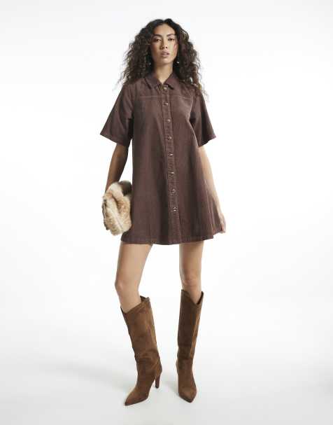 River Island Corduroy smock dress in brown - dark - view 1