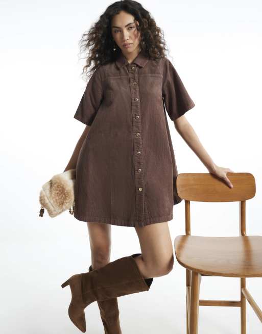 River Island Corduroy smock dress in brown - dark, 2 of 4