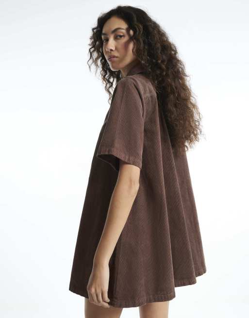 River Island Corduroy smock dress in brown, 4 of 4
