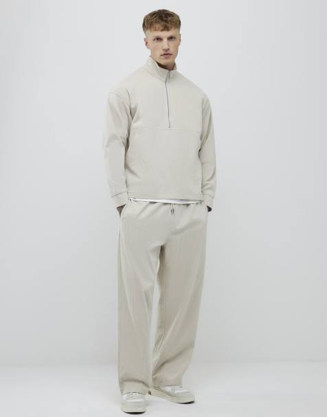 River Island Corduroy wide leg joggers in beige - view 1