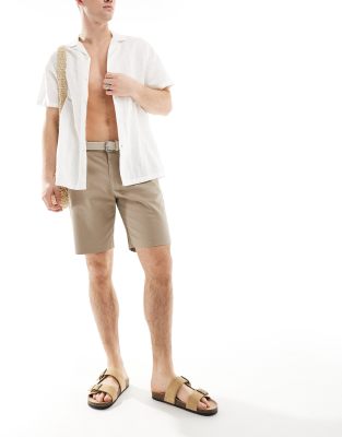 River Island River Island core chino shorts in beige-Neutral