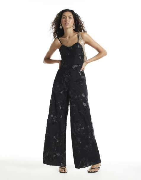 River Island Cornelli corset jumpsuit in black - view 1