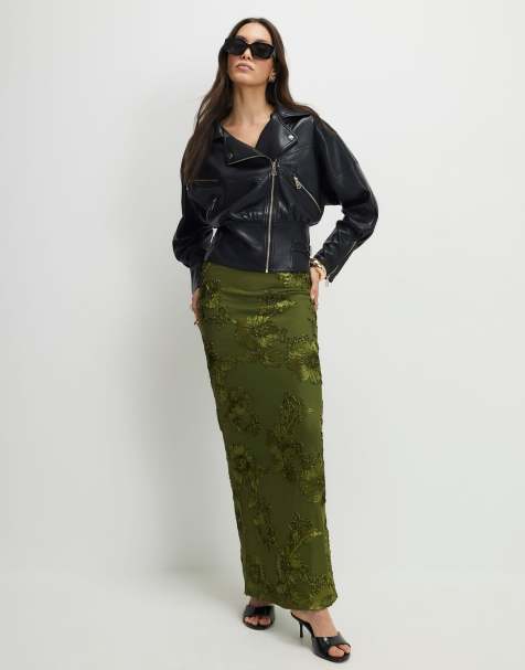 River Island Cornelli maxi skirt in khaki - view 1