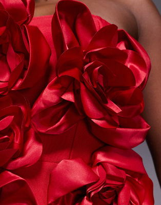 River Island Corsage Detail Bandeau Mini Dress In Red